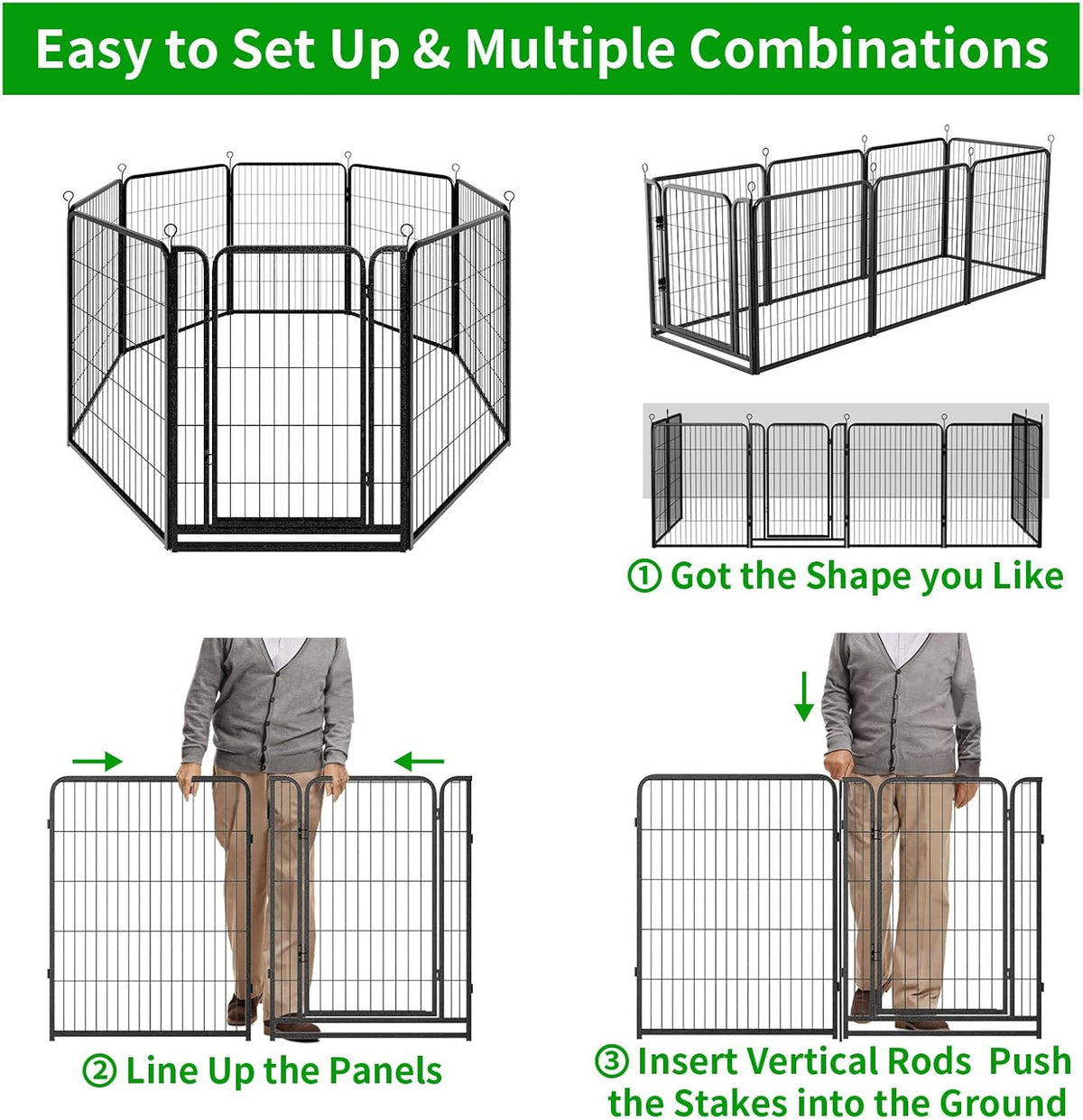 Dog Playpen Outdoor Extra Wide 8 Panels Heavy Duty Dog Fence 40" Height Anti-Rust with Doors