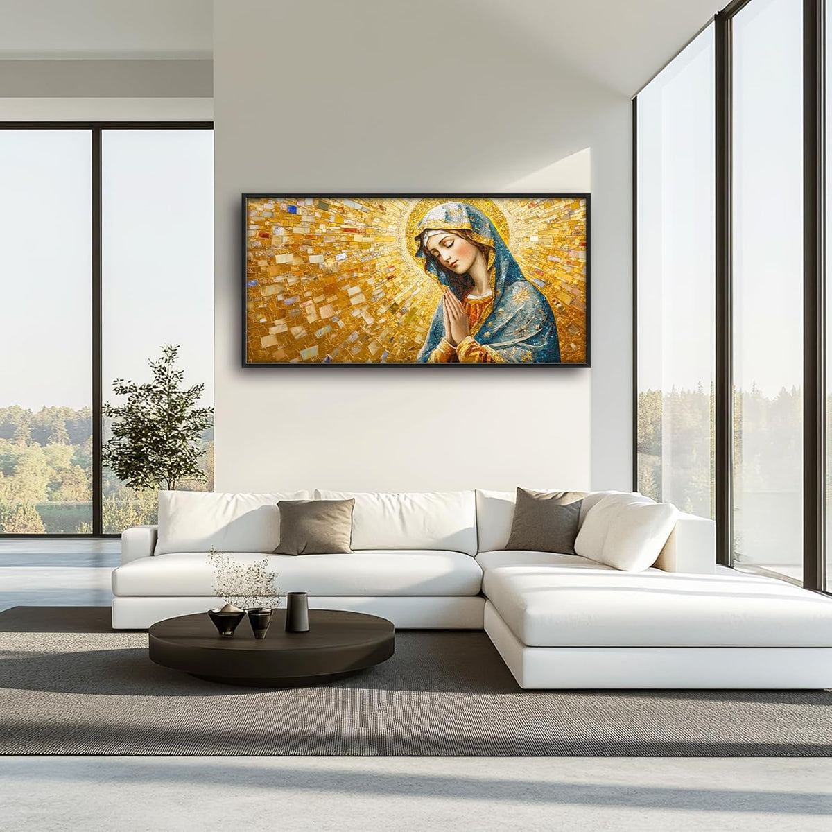 Extra Large Virgin Mary Framed Wall Art for Living Room,Oversized Golden Christian Religious
