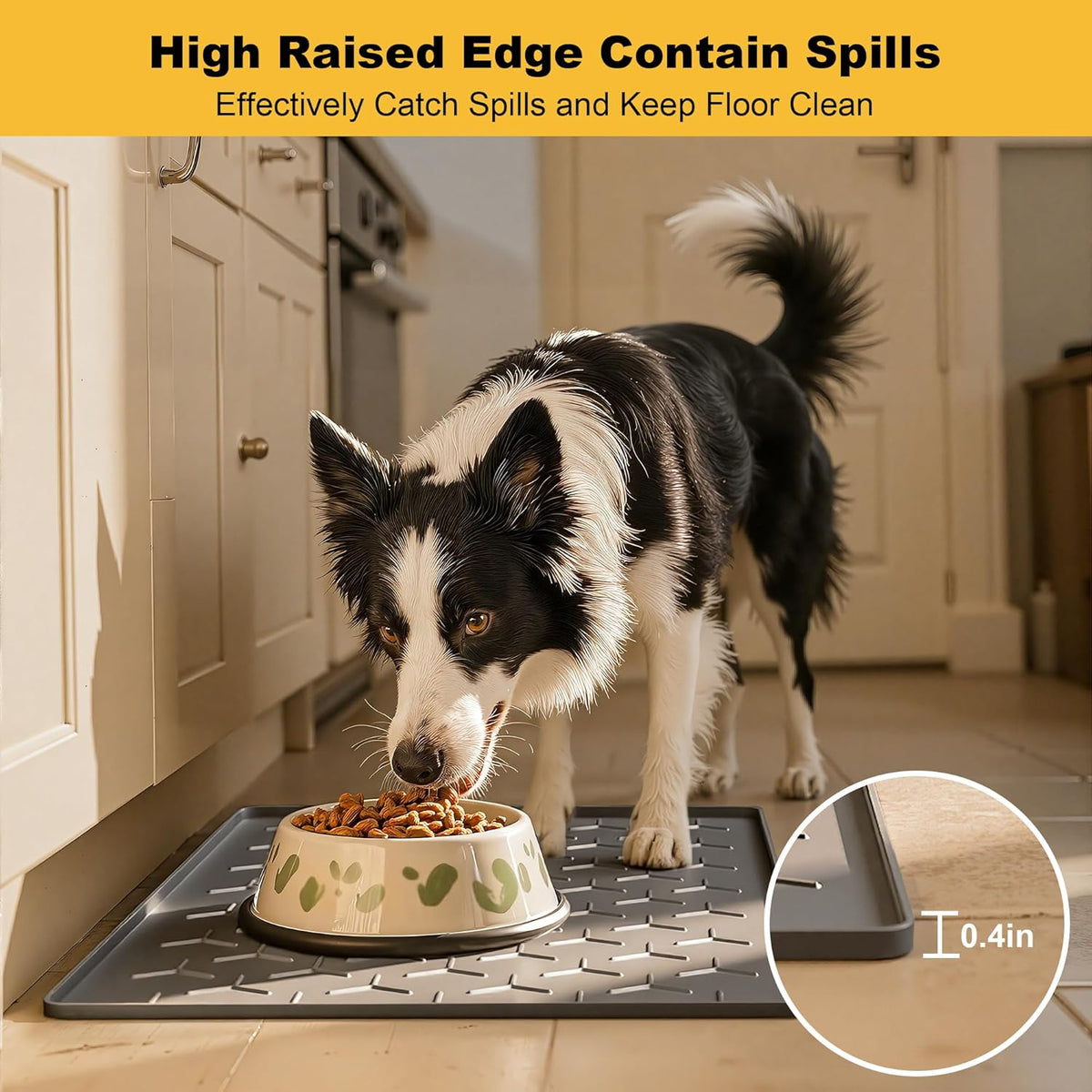 Pieviev Dog Cat Food Bowl Mat, Silicone Waterproof Food Grade Pet Food Mat for Floor, High Raised
