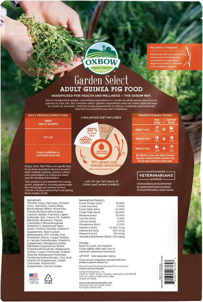 Oxbow Garden Select Guinea Pig Food, Adult, Made Timothy Hay for Guinea Pig, Pet Food Pellets with