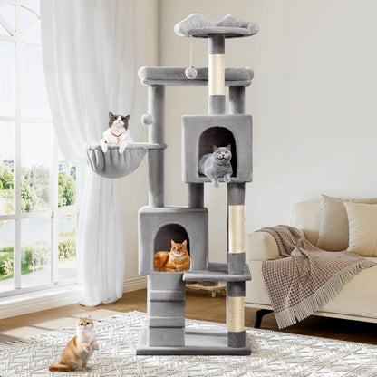 Allewie 64 Inches Cat Tree Tower/Multi-Level Activity Center for Indoor Big Felines/2 Plush