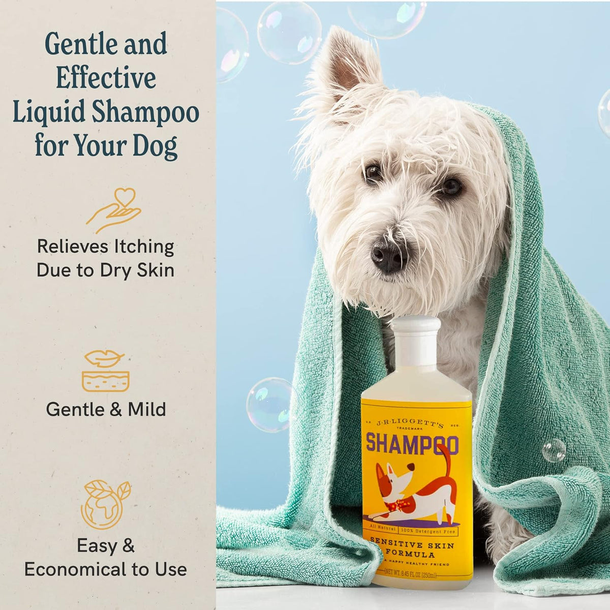 JR Liggett’s Natural Liquid Dog Shampoo for Sensitive Skin - 100% Detergent-Free, Non-GMO