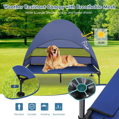 Upgraded Elevated Dog Bed with Canopy, Portable Raised Outdoor Dog Bed with Stable Anti-Slip Feet