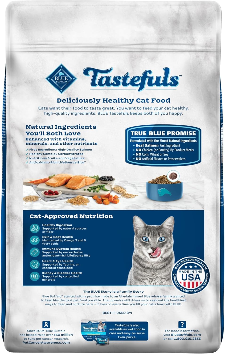 Blue Buffalo Tastefuls Natural Dry Food for Adult Indoor Cats, Salmon & Brown Rice Recipe, 15-lb.