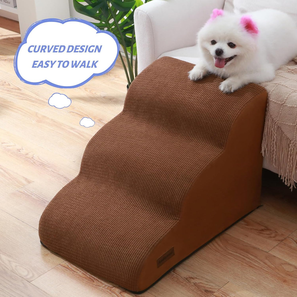 3-Step Dog Ramp and Stairs for Sofa and Chair - Non-Slip Sturdy Pet Steps for Small Dogs and