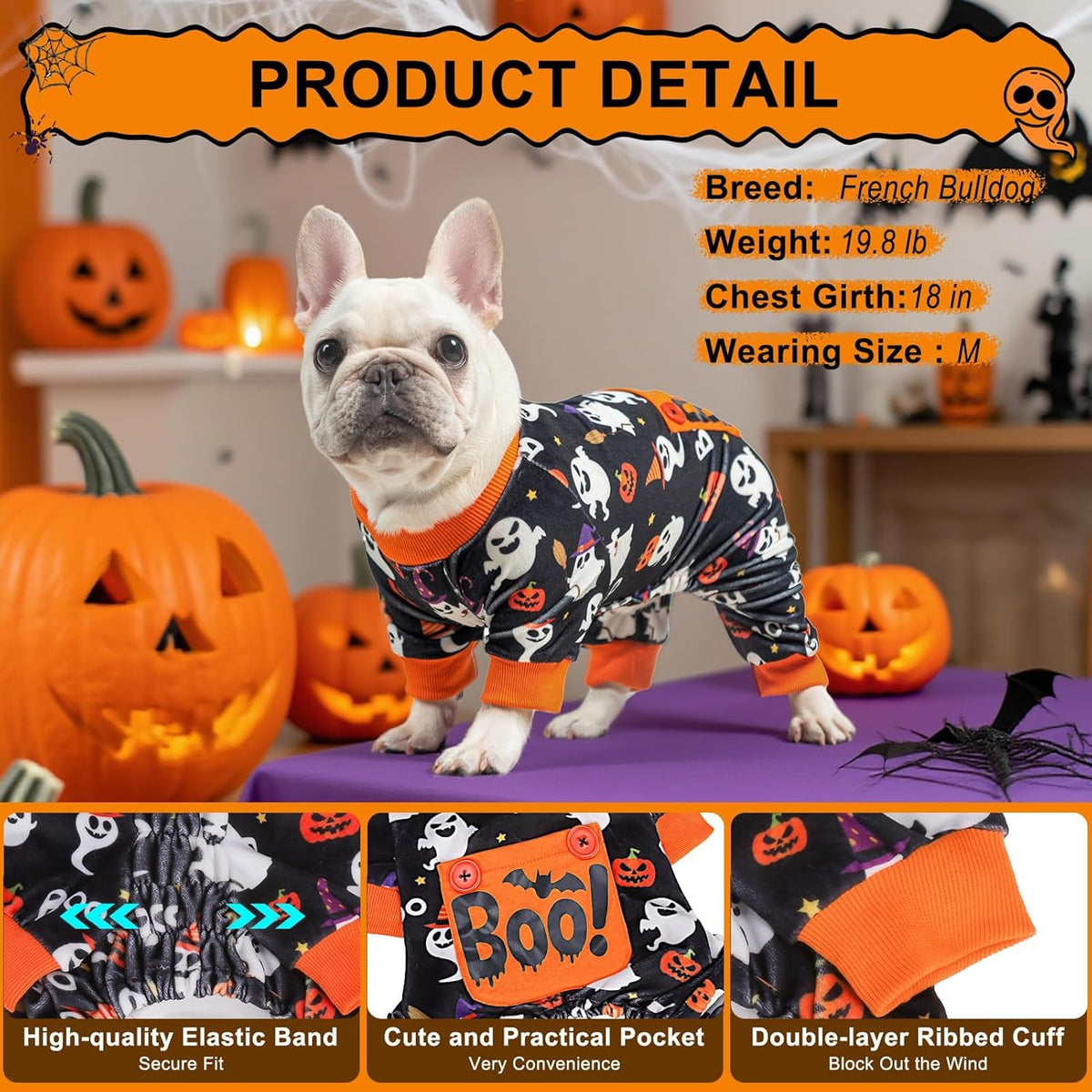 BEAUTYZOO Dog Halloween Pajamas Small Sized Dog, Fleece Funny Ghost Pumpkin Costumes for Dogs, Soft