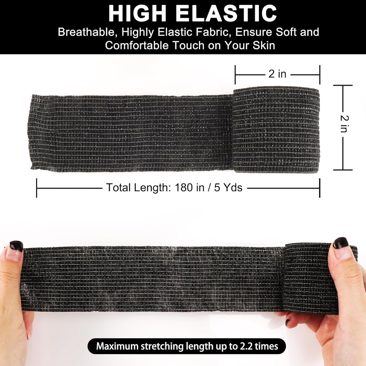 24 Pack Self Adhesive Bandage Wrap, 2” x 5 Yards Elastic Cohesive Bandage Wrap Black Athletic Tape