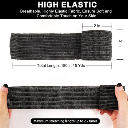 24 Pack Self Adhesive Bandage Wrap, 2” x 5 Yards Elastic Cohesive Bandage Wrap Black Athletic Tape