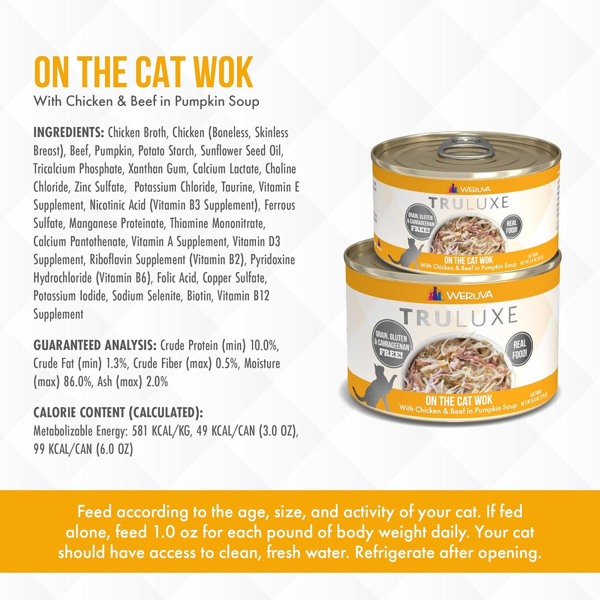Weruva TruLuxe Cat Food, On The Cat Wok with Chicken Breast & Beef in Pumpkin Soup, 6oz Can (Pack