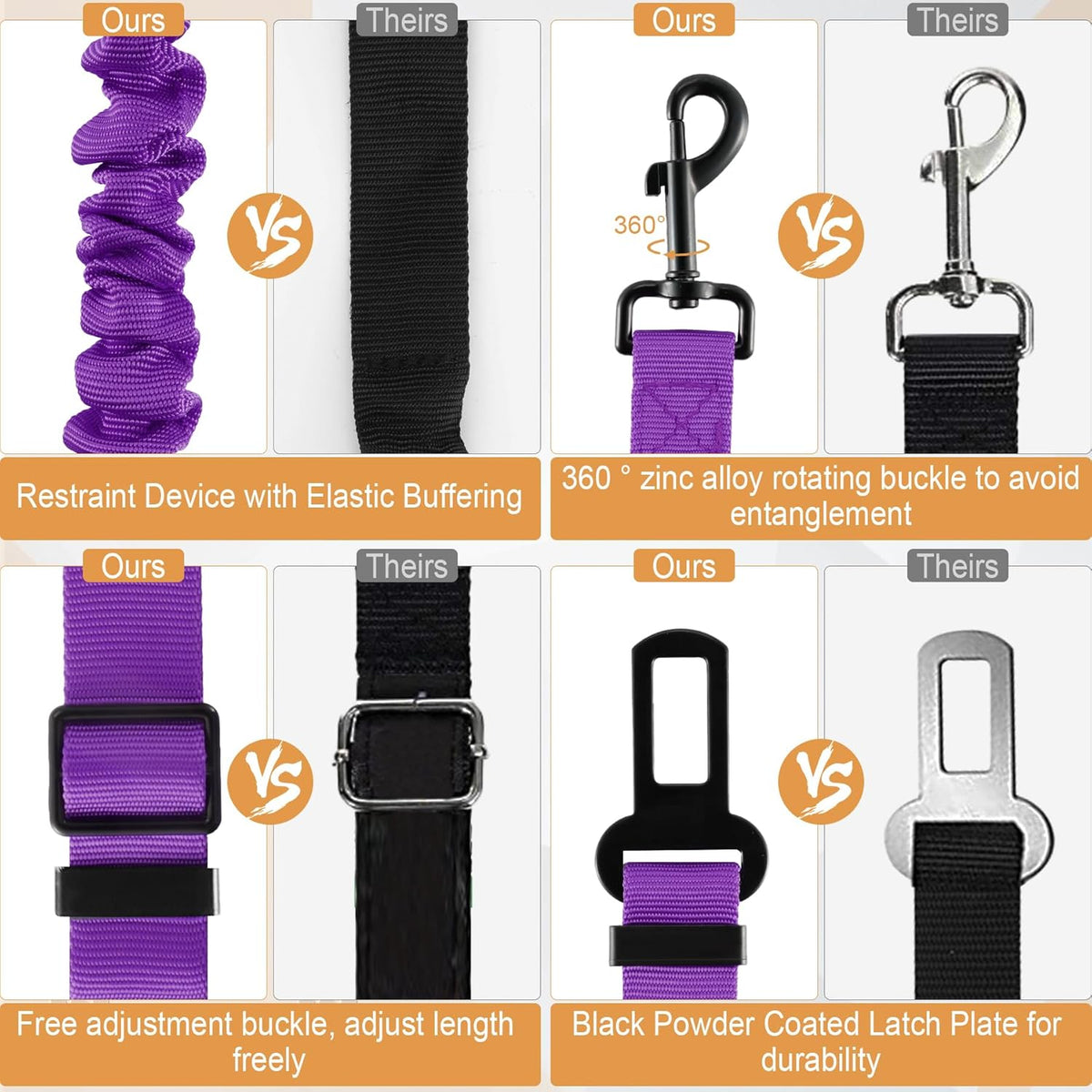 LivTee Dog Seat Belt for Car, Retractable Pet Safety Harness, Adjustable Nylon Dog Seatbelt Leash