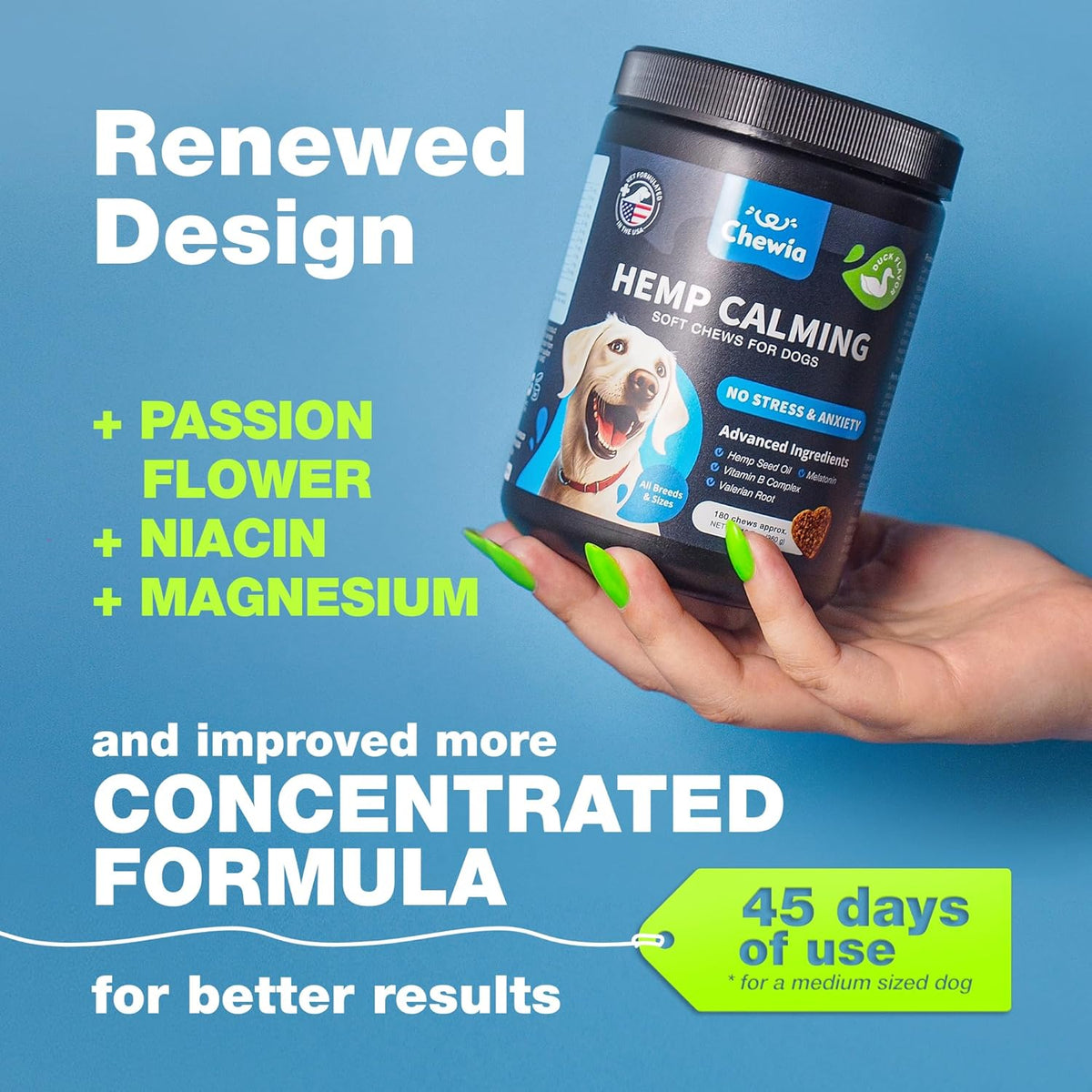 Daily Calm Support Chews. Gentle daily support for stress, travel, and noisy moments.