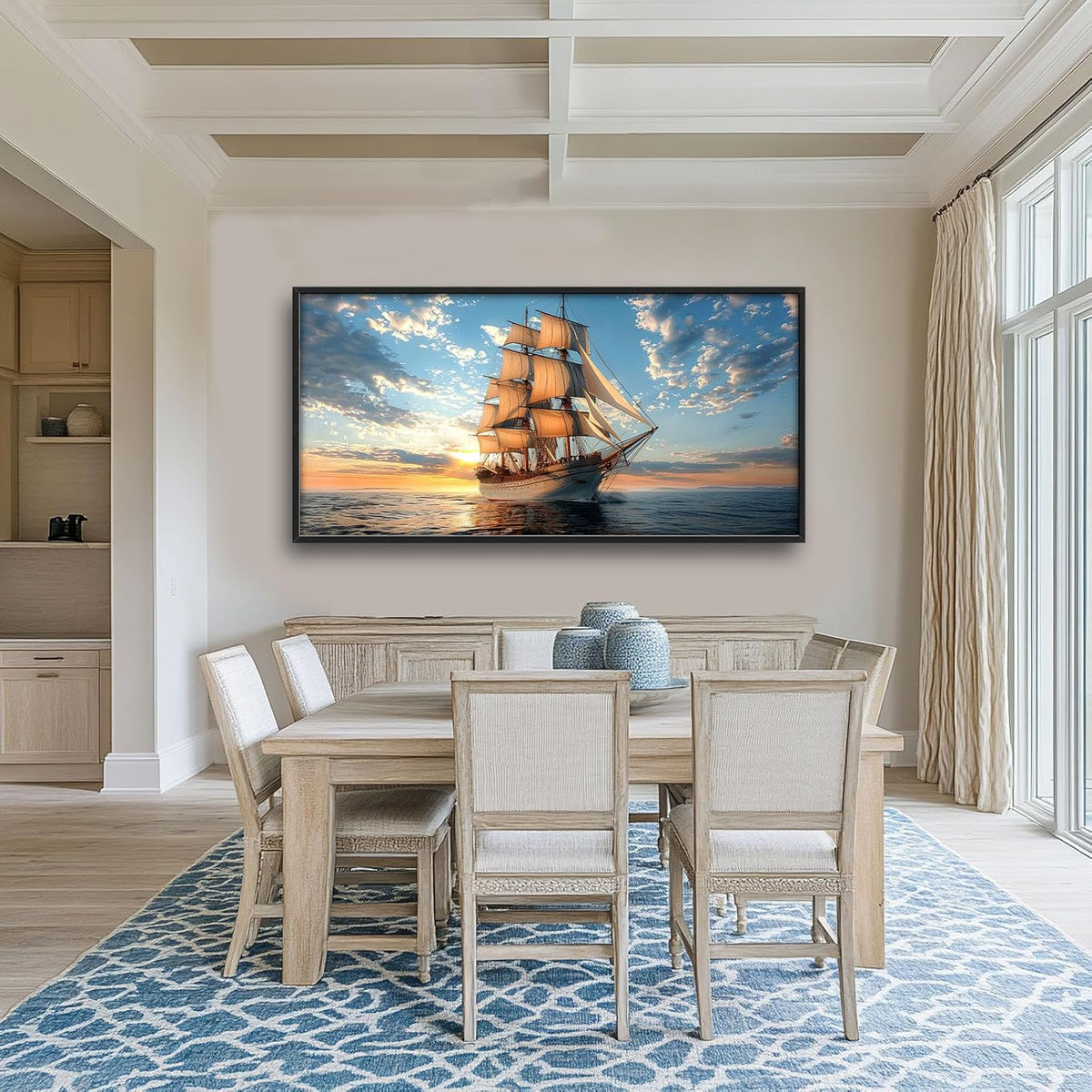 Nautical Ship Large Wall Art Sea Sailing Ship Pictures Sunrise Seascape Wall Decor Nature Landscape