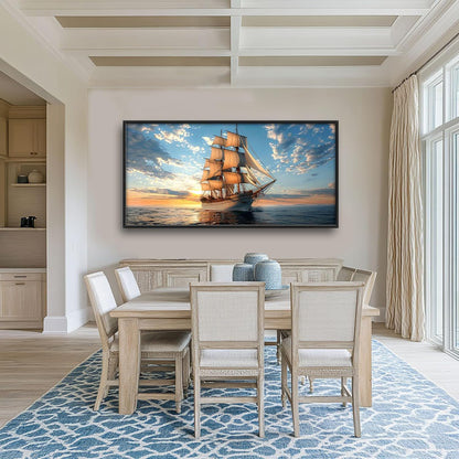 Nautical Ship Large Wall Art Sea Sailing Ship Pictures Sunrise Seascape Wall Decor Nature Landscape