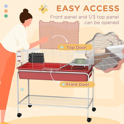 PawHut Two-Story Small Animal Cage Removable from Stand, Guinea Pig Cage with Shelf & Wheels, Pet