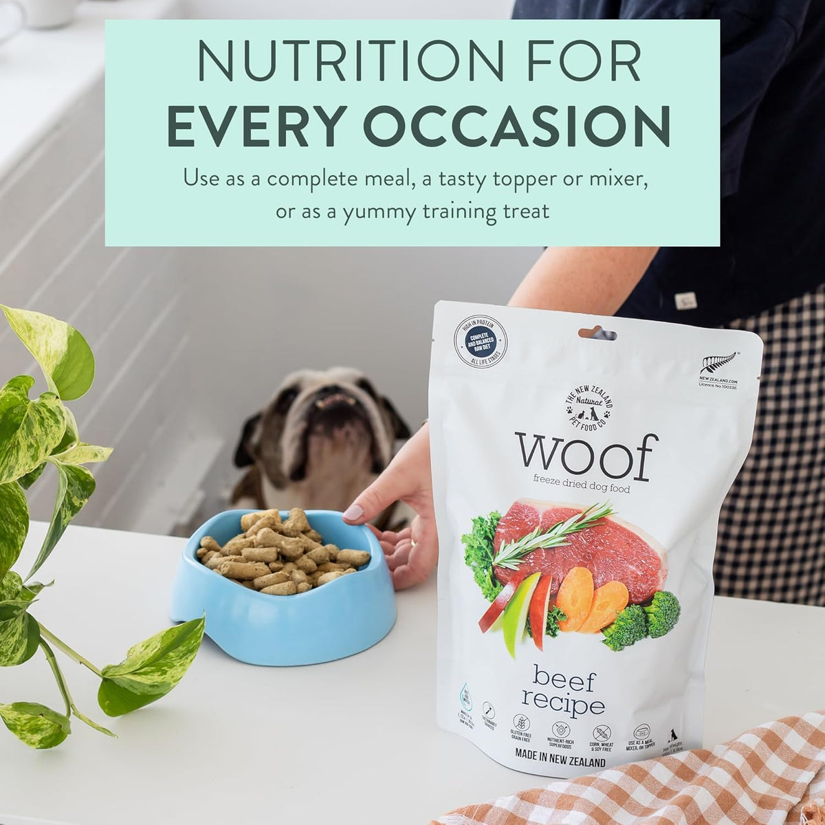 WOOF Freeze Dried Dog Food - Beef Recipe, High Protein Freeze Dried Dog Treats, Dog Food Topper &