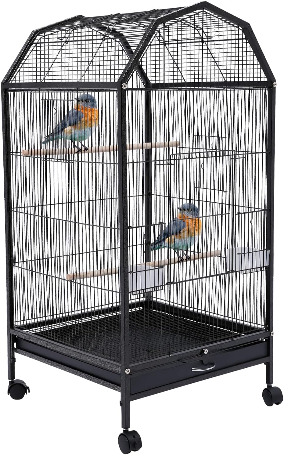 40-Inch Wrought Iron Bird Cage with Open-Top and Rolling Stand, Movable Parrot Cage Pet Bird Flight