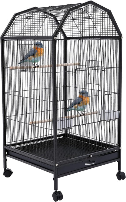 40-Inch Wrought Iron Bird Cage with Open-Top and Rolling Stand, Movable Parrot Cage Pet Bird Flight