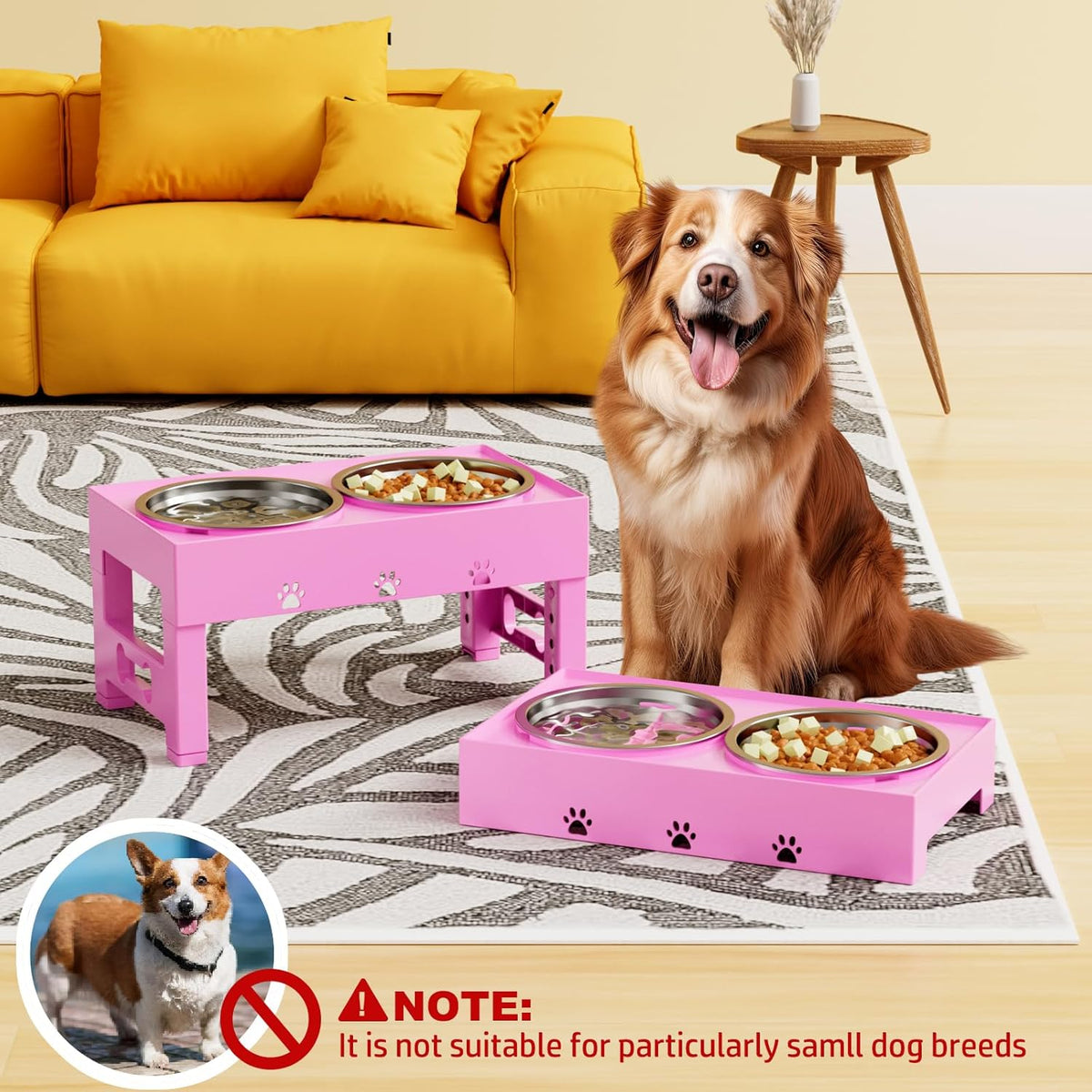 Elevated Dog Bowls with 2 Stainless Steel Bowls, Raised Dog Food Bowl Stand 5 Height Adjustable