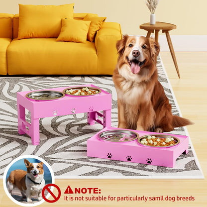 Elevated Dog Bowls with 2 Stainless Steel Bowls, Raised Dog Food Bowl Stand 5 Height Adjustable