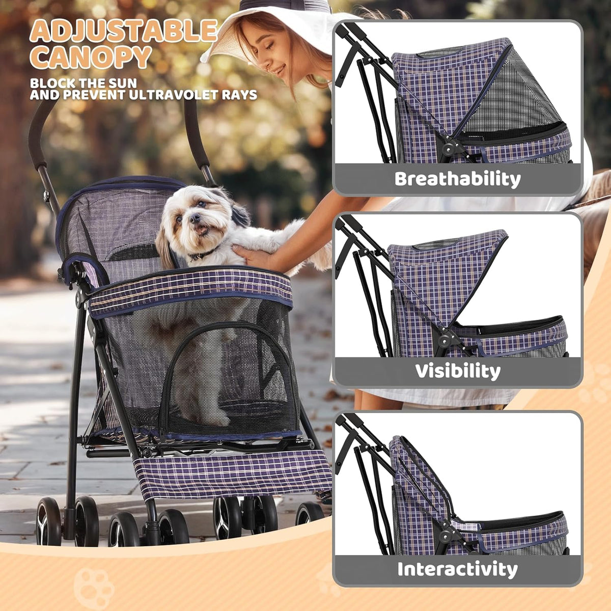 Magshion Compact Pet Stroller for Small-Medium Dogs/Cats up to 22lbs, 4-Wheel Lightweight Umbrella