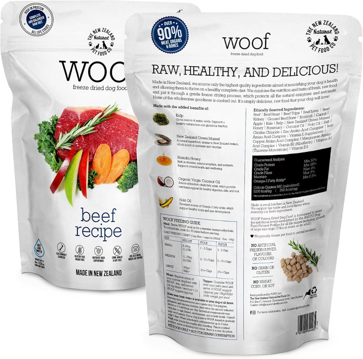 WOOF Freeze Dried Dog Food - Beef Recipe, High Protein Freeze Dried Dog Treats, Dog Food Topper &