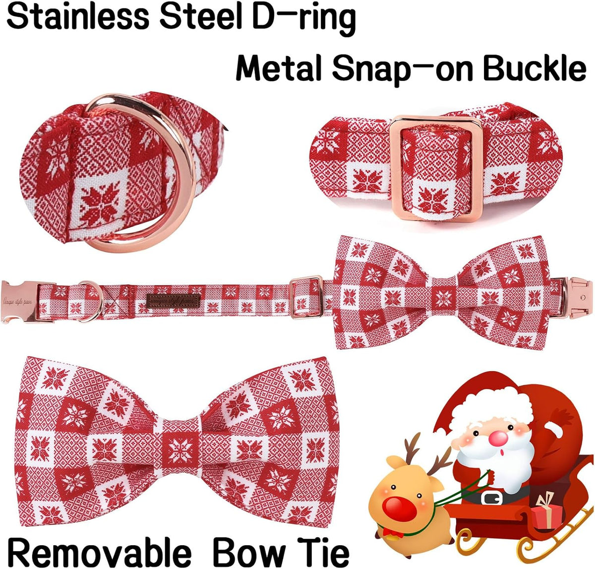 Unique Style Paws Christmas Day Dog Collar with Bow Christmas Red Papercut Cotton Puppy Collars for