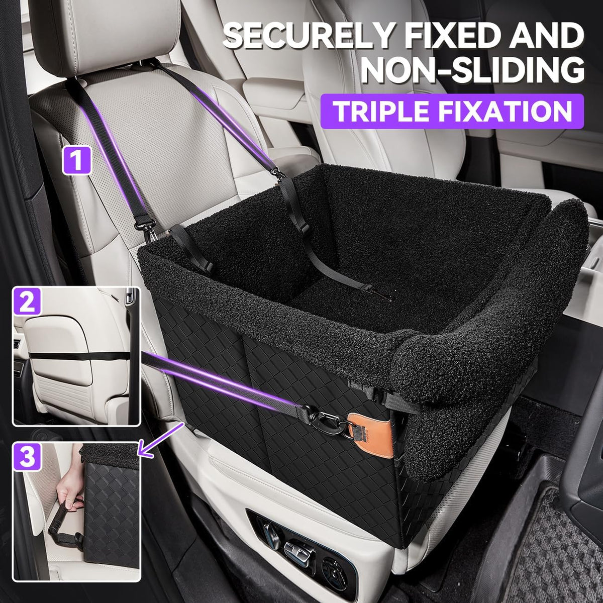 Dog Car Seats for Small Medium Dogs,PU Leather Car Seat Boosters,Foldable Puppy Cat Carseats