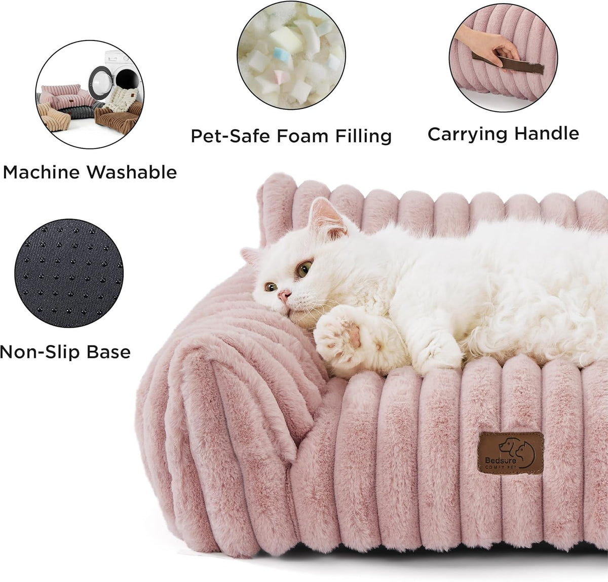 Bedsure Cute Cat Couch for Pets - Fluffy Cat Sofa with Premium Soft Corduroy Fleece, Fuzzy Pet