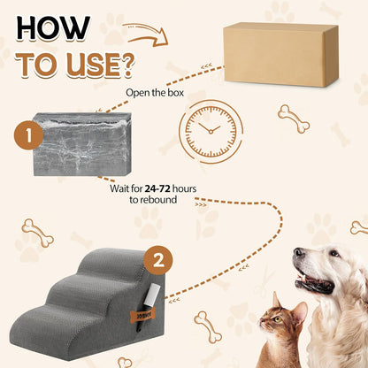 Romrol Dog Stairs Ramp for Beds Couches, Extra Wide Pet Steps with Durable Non-Slip Waterproof