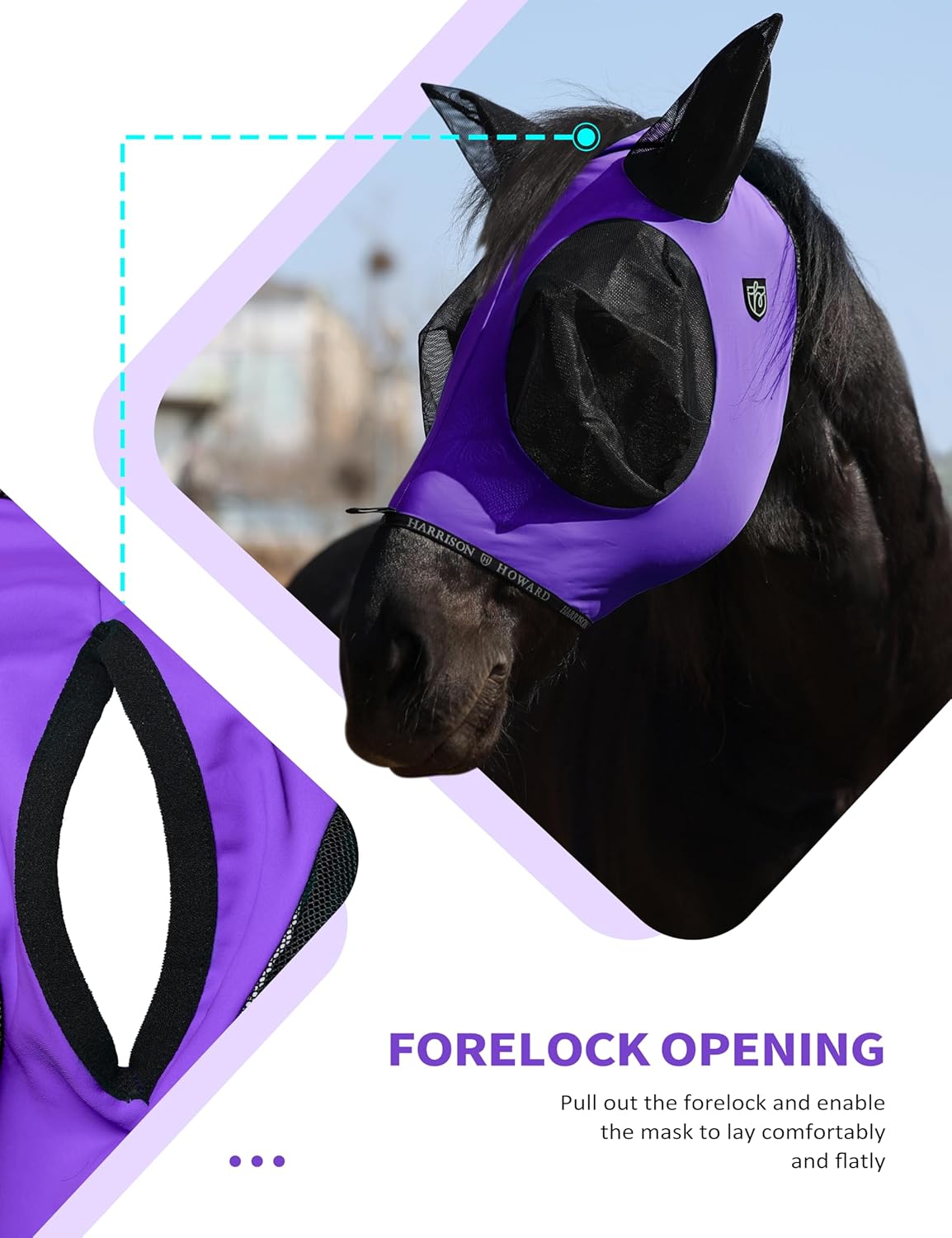 Harrison Howard Horse Fly Mask with Forelock Opening Stretch Breathable and Comfortable for Horses