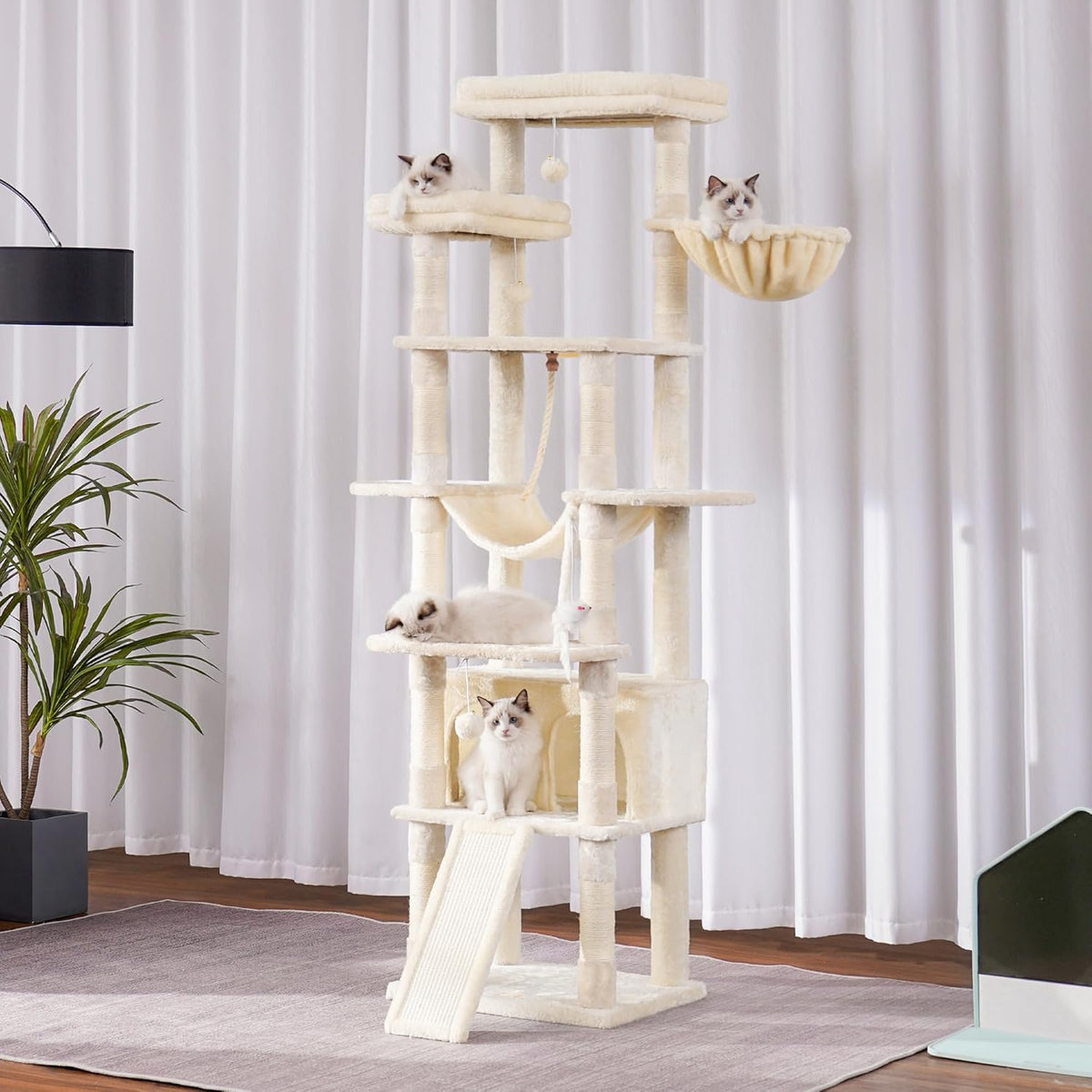 Heybly Tall Cat Tree, 78-inch Multi-Level Cat Tower for Indoor Cats, 2 Widened Plush Perches Cat