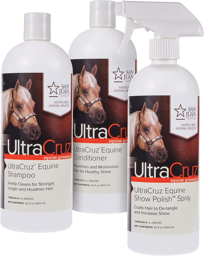UltraCruz Equine Horse Shampoo, Conditioner and Show Polish Bundle, 32 oz Each