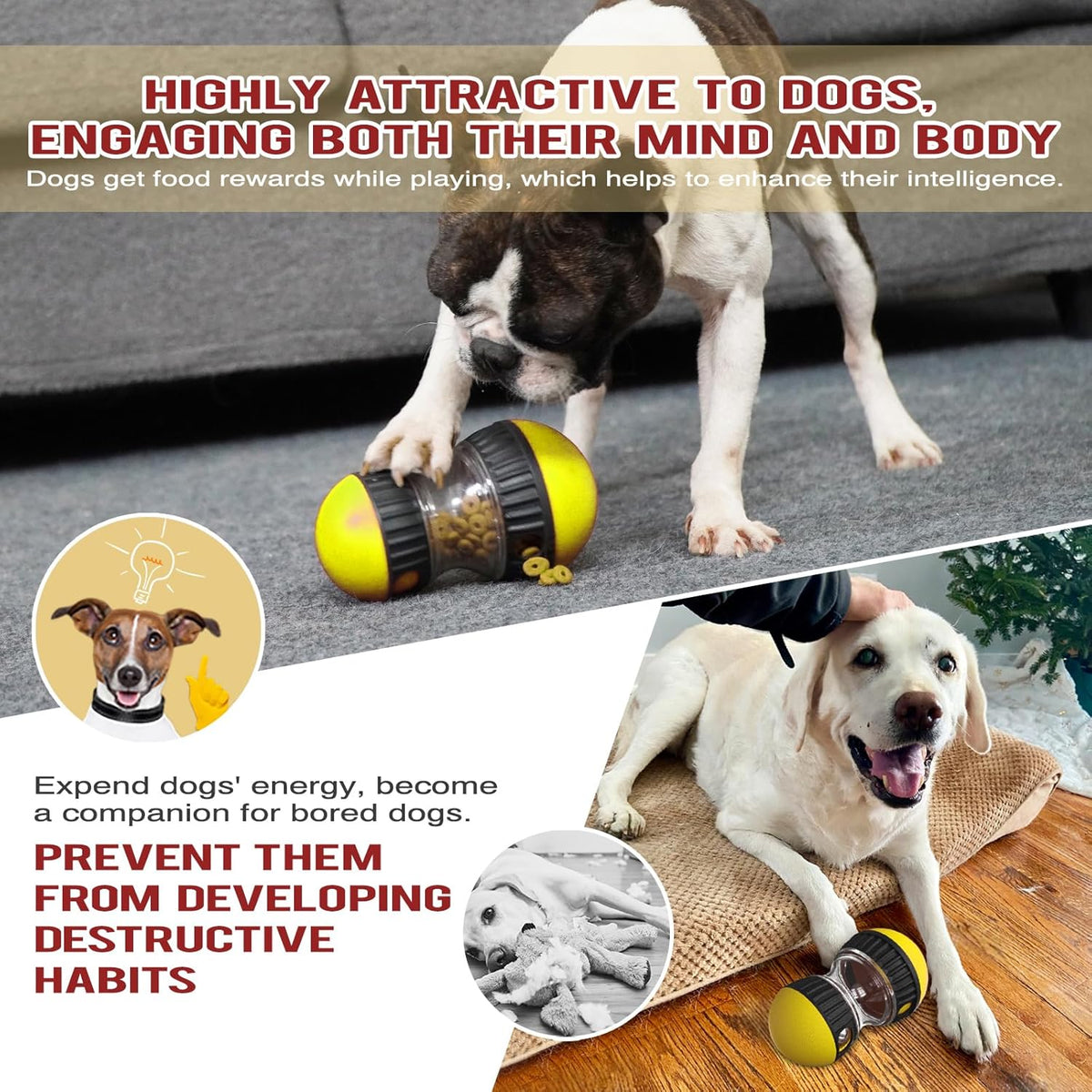 Dog Interactive Toys Dogs Puzzles Feeder Adjustable Food Dispensing Treat Dispenser Slow Feeding