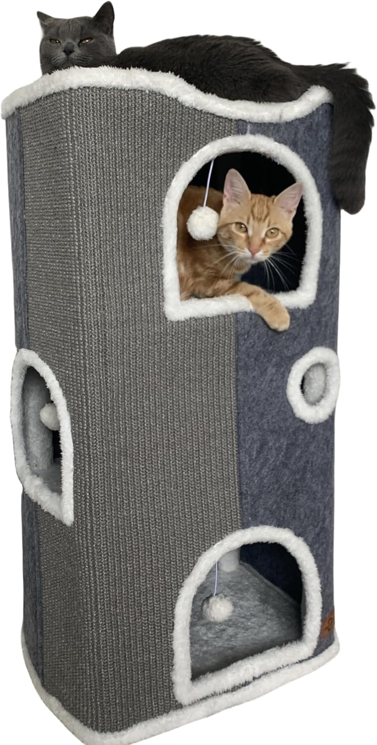 4-Level Cat House for Indoor Cats,Covered Cat Beds and Furniture with Scratch Pad,Hideaway Cave