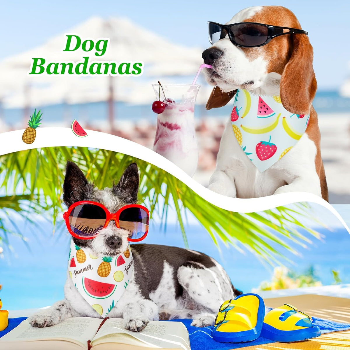 Weewooday 50 Pcs Fruit Dog Bandanas Bulk for Dogs Soft Bibs Adjustable Triangle pet Bandana for