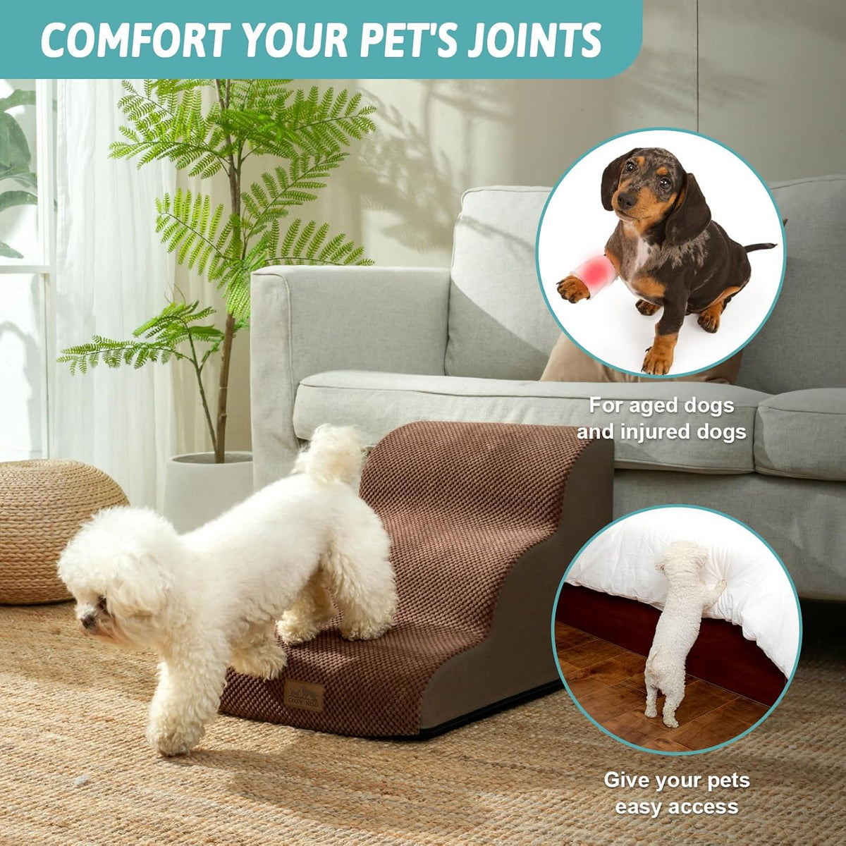 Dog Stairs for Small Dogs 15.7" H, Curved Dog Step for Puppy, Older Cat, Medium Pet Ramp for Sofa