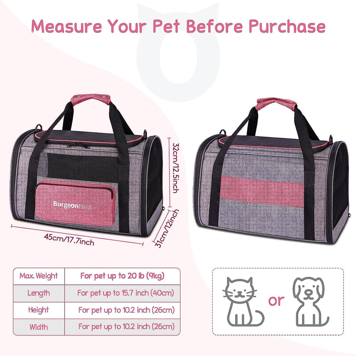 BurgeonNest Cat Carriers for Medium Puppy Under 25 lbs, Pet Carrier for Cats with Unique Side