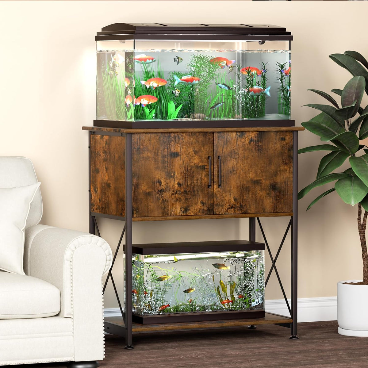 20-29 Gallon Aquarium Stand Metal Frame Fish Tank Stand with Cabinet Storage, for 20 Gallon Long