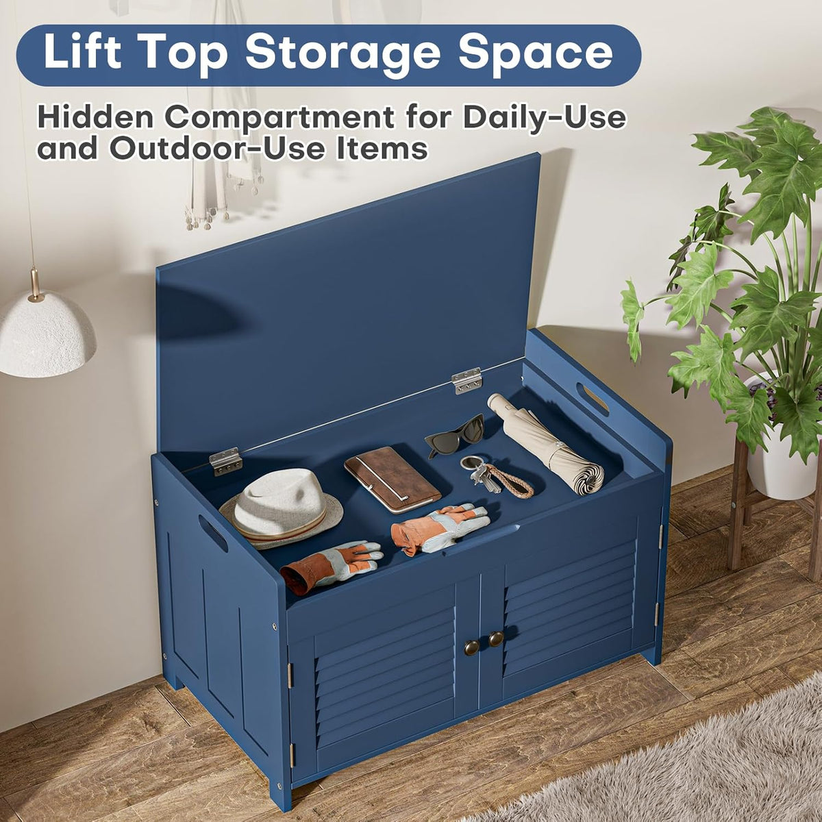 Shoe Storage Bench with Lift Top Storage, Entryway Bench with Cushioned Seat, Adjustable Shelf, 2