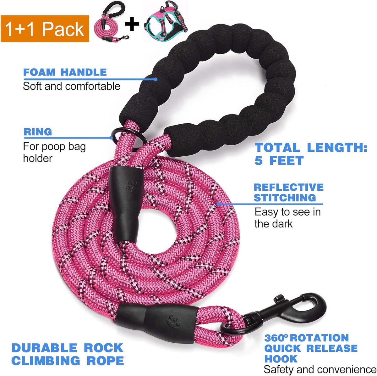 No Pull Dog Harness Adjustable Reflective Oxford Easy Control Medium Large Dog Harness with A Free