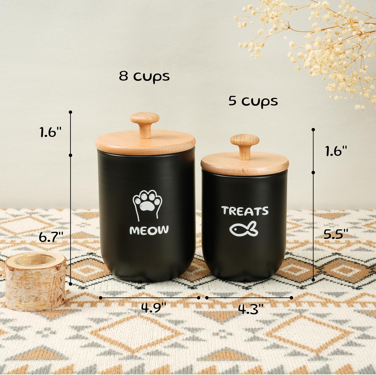 Cat Treat Container with Airtight Lid, Cat Food Oganizer Dry Food, Cat Food Storage Containers, Pet