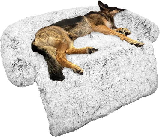 Calming Dog Bed Fluffy Plush Dog Mat for Furniture Protector with Removable Washable Cover for
