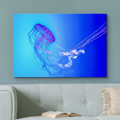 wall26 Canvas Print Wall Art Vibrant Neon Blue Pink Jellyfish Deep Sea Nature Animals Photography