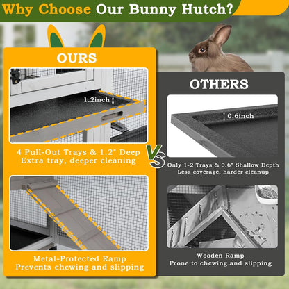 Double Rabbit Hutch Outdoor Indoor Large Bunny Cage with Dual Side Runs, 2-Story Wooden Hutch with