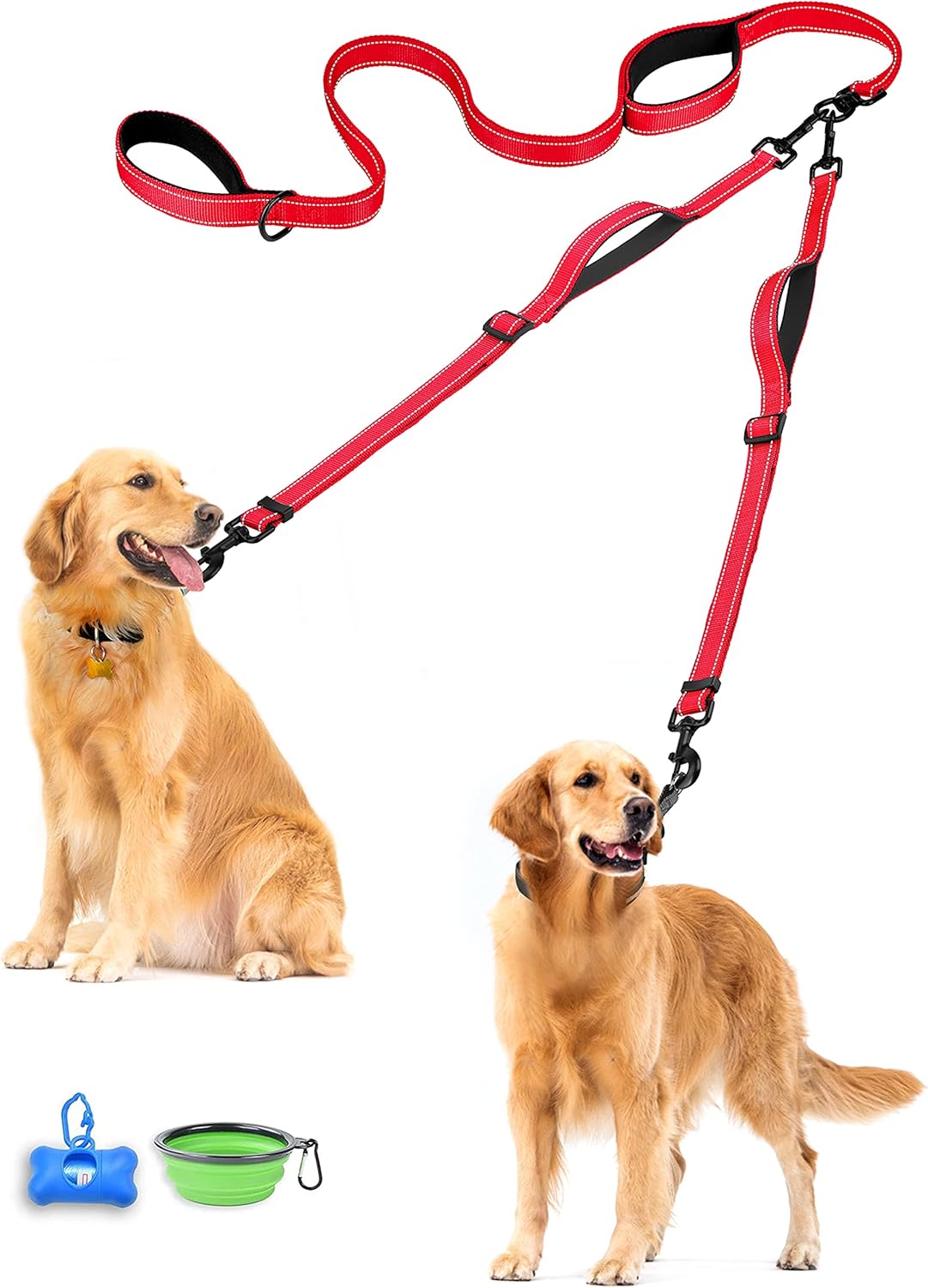 PetBonus Double Dog Leash, No Tangle Dual Leash, Reflective Walking Training Lead, 4 Comfortable