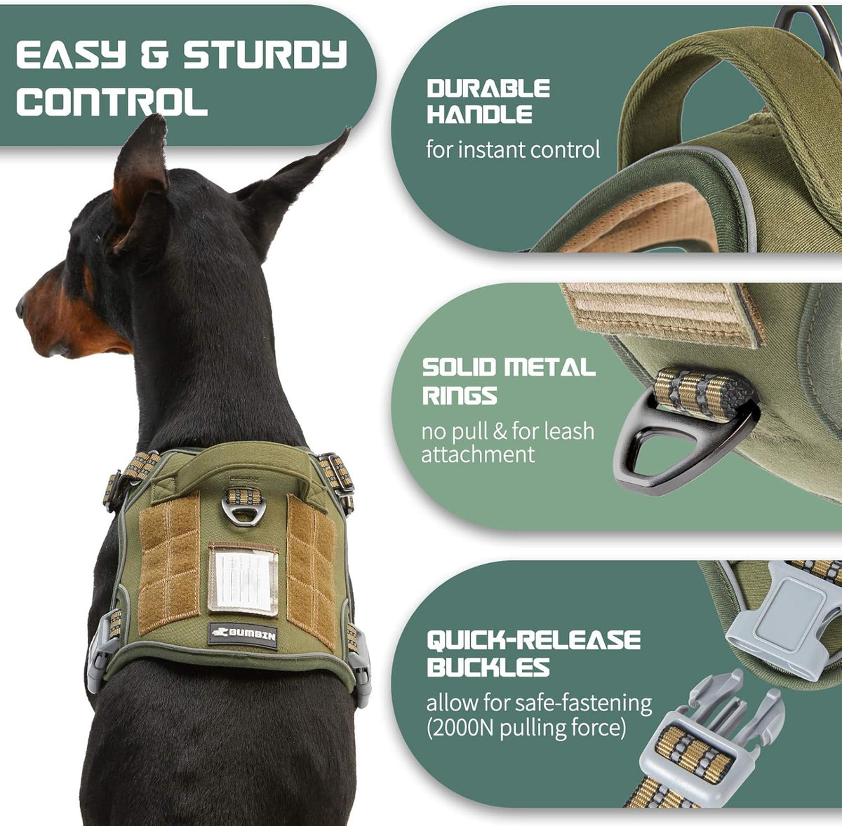 BUMBIN Tactical Dog Harness for Large Dogs No Pull, Famous TIK Tok No Pull Dog Harness, Fit Smart