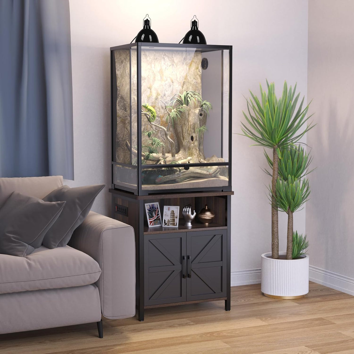 GDLF Terrarium Stand Reptile Tank Stand with Accessories Storage and Power Outlets for 24”Wx18”D