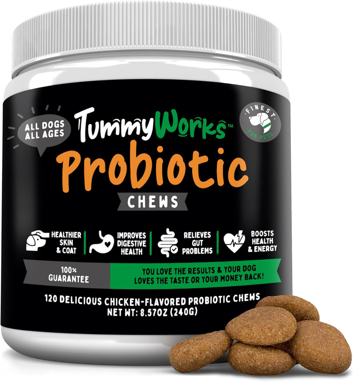 TummyWorks Probiotic 120 Soft Chews for Dogs All Ages - Supports Digestive Health, Relieves