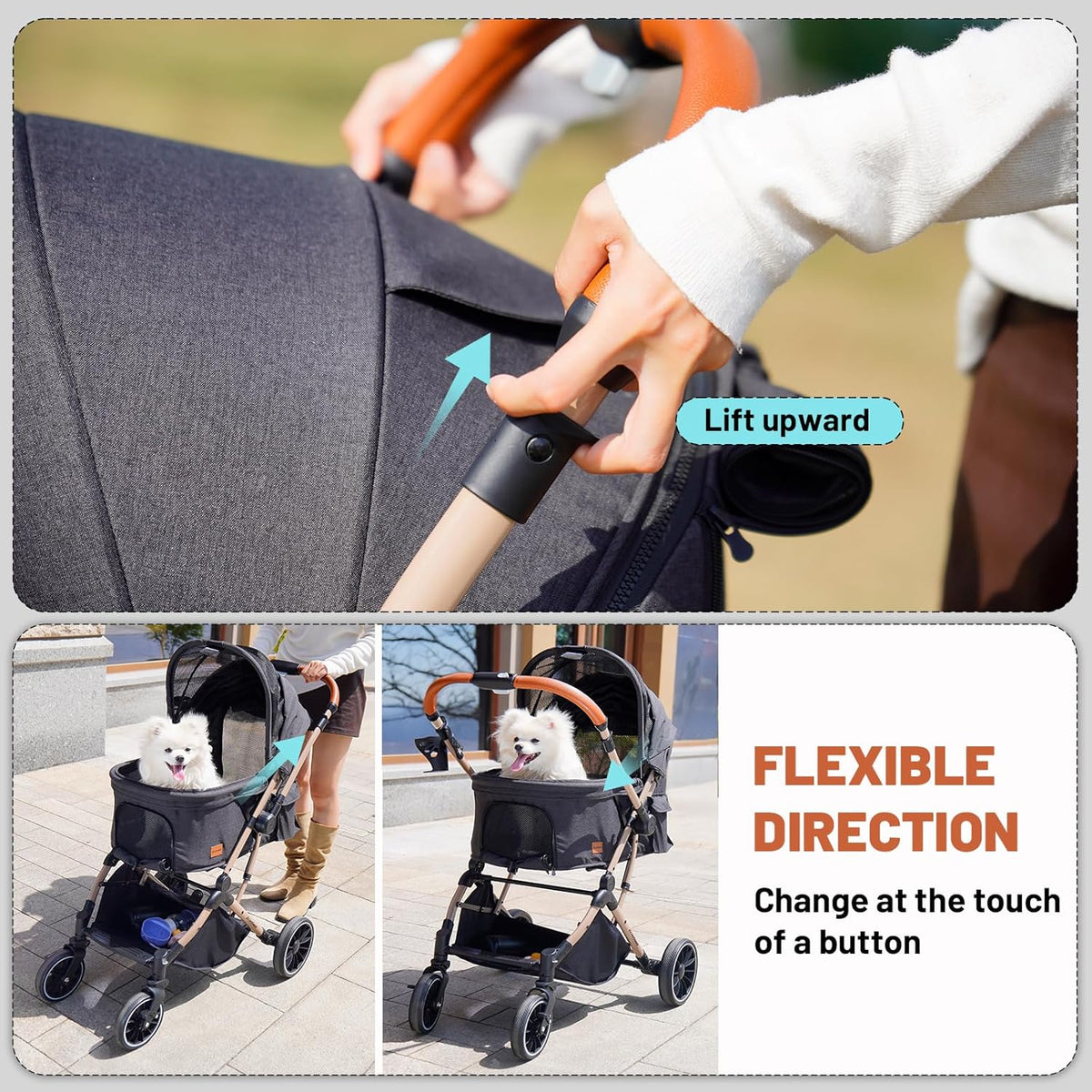 EchoSmile Small Medium Dogs Stroller 4-Wheel Pet Strollers for Medium Dogs Up to 50lbs, One Click