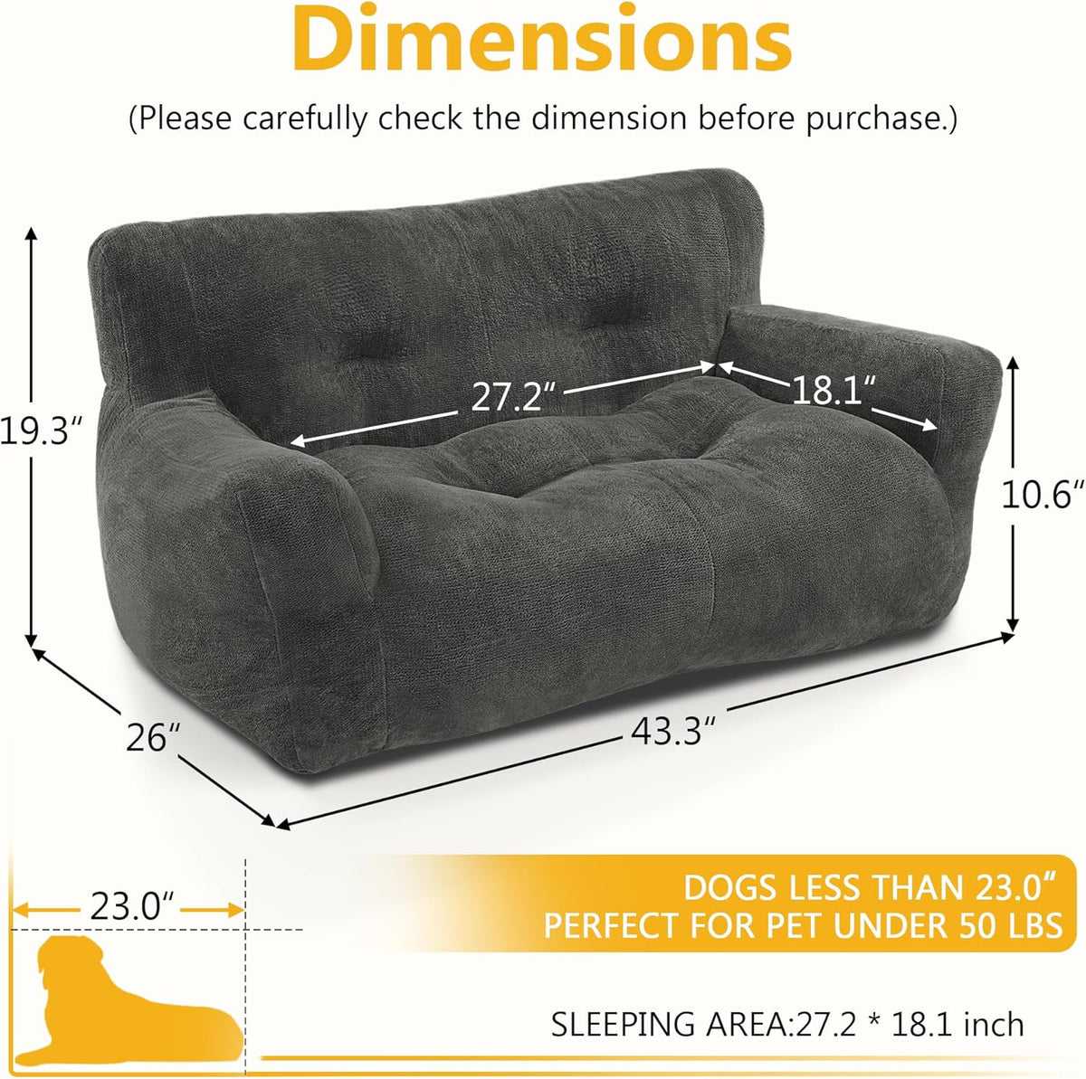 Lovupet Dog Couch for Small Medium Breed, Dog Sofa Bed Full Filled Sponge, No Assembly Need, PS581